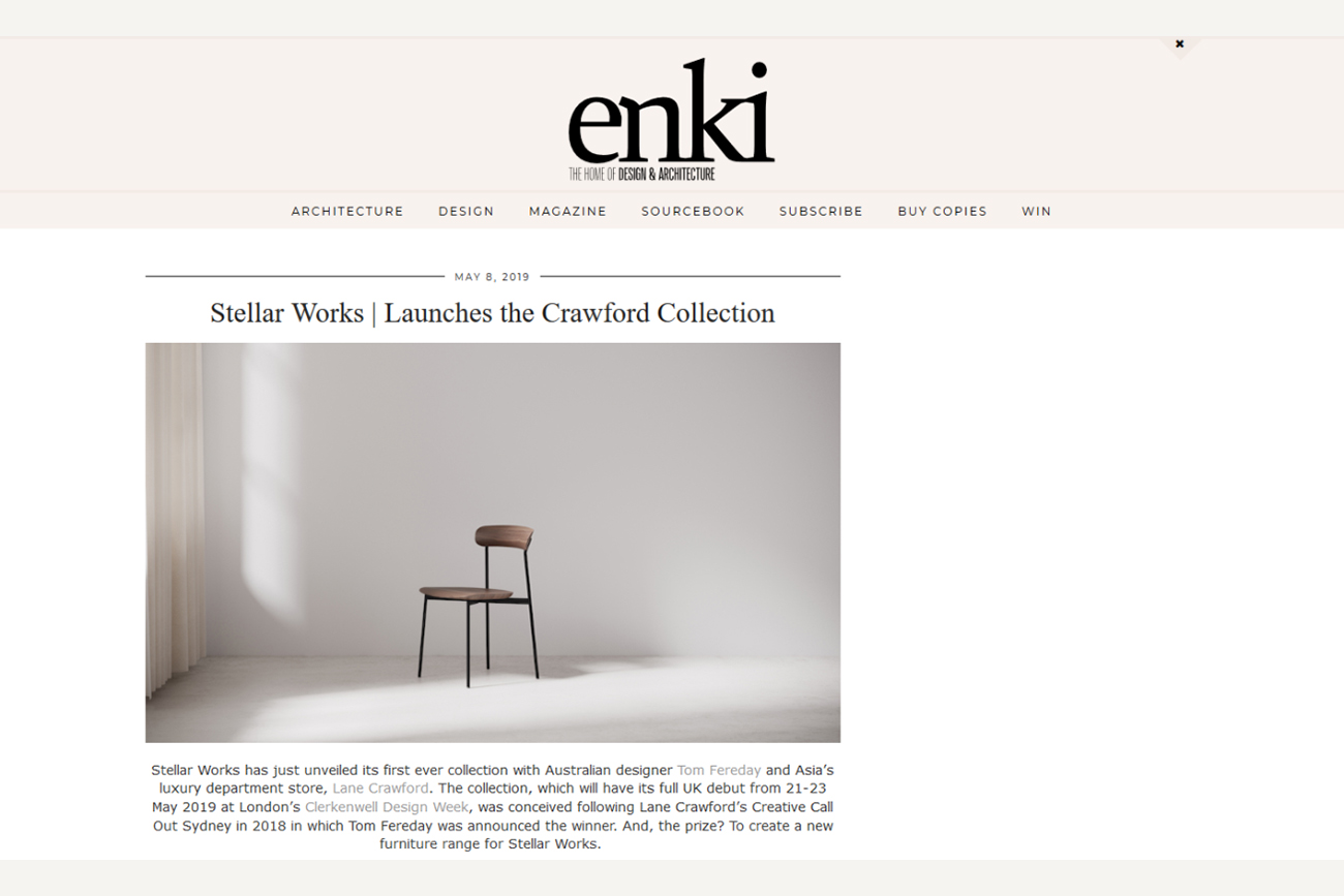 190513 Enki UK Magazine, 190508 (Online) Story on Crawford Collection. Est. coverage views 1.26K