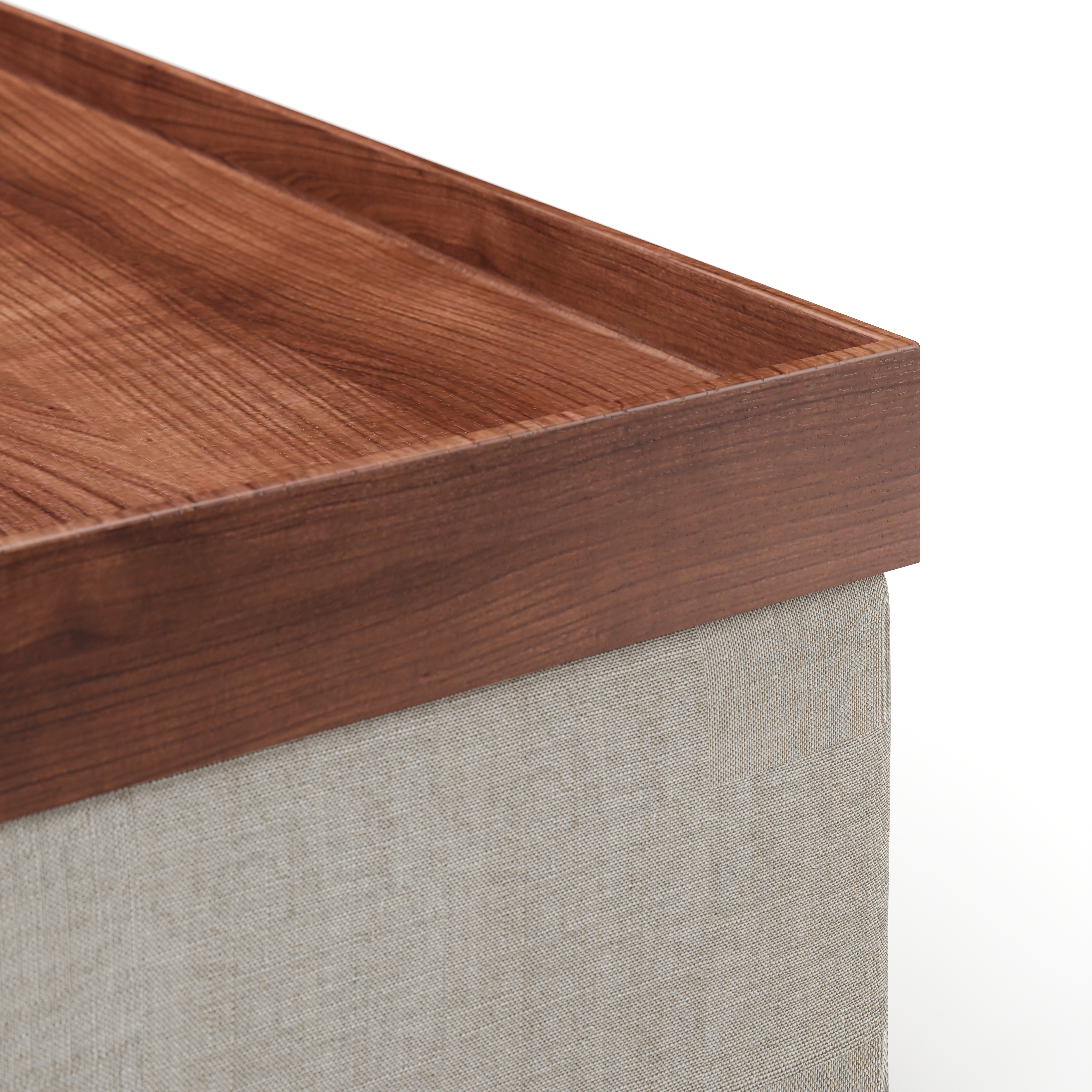 AT-T530.WN.BF6043 Atelier Corner Tray-Skirt Natural Walnut L493 Sanfor OATMEAL 0024 Detail